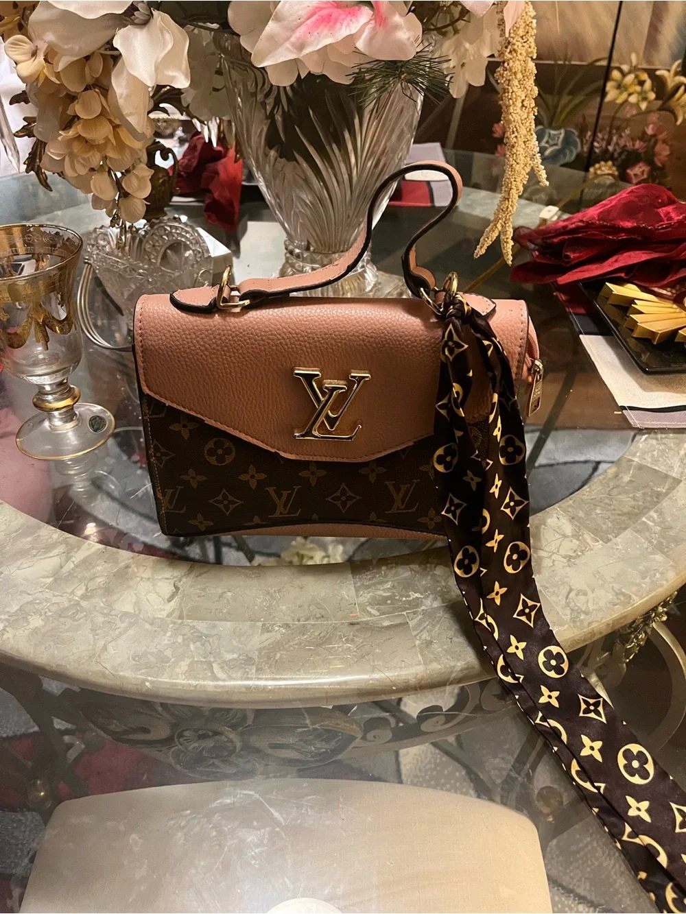 Louis Vuitton Brown Monogram & Tan Leather Satchel